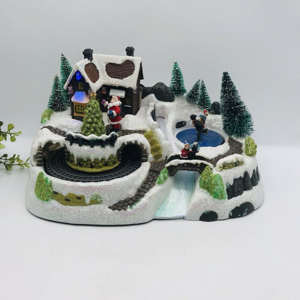 Avon Holiday Splendor Christmas Fiber Optic Village Train Skater 2011 Cabin Core